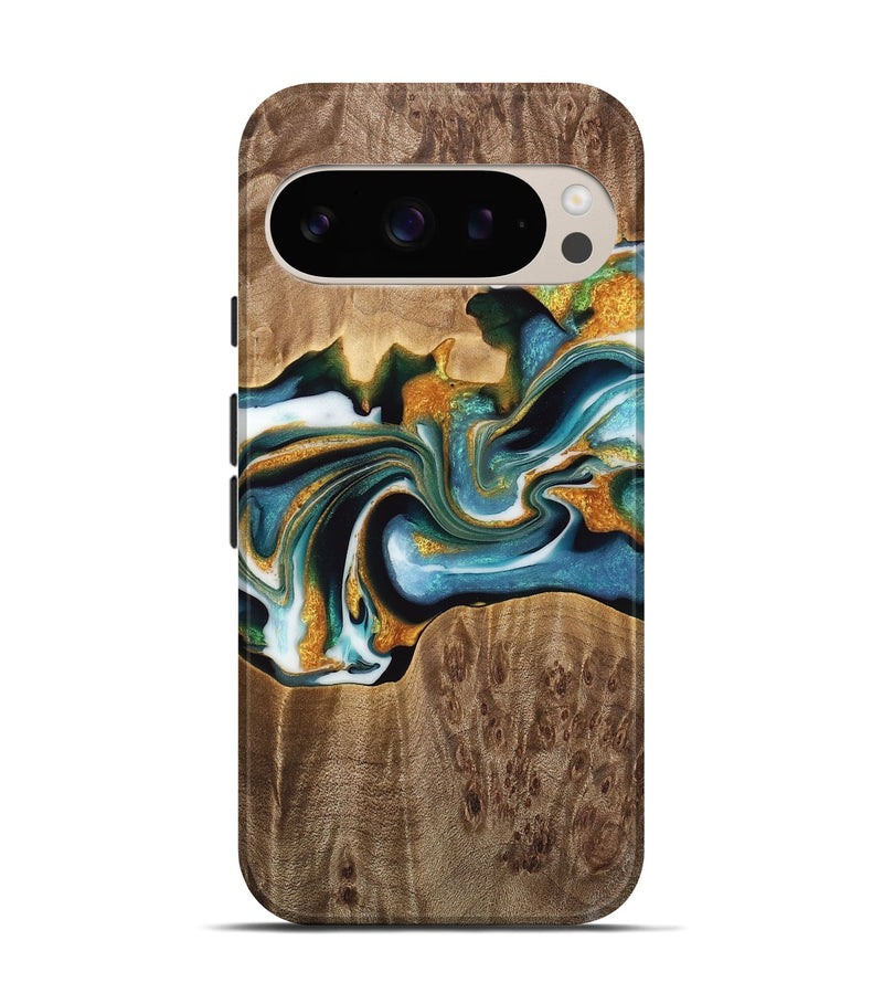 Pixel 9 Wood Live Edge Phone Case - Kenya (Teal & Gold, 733050)