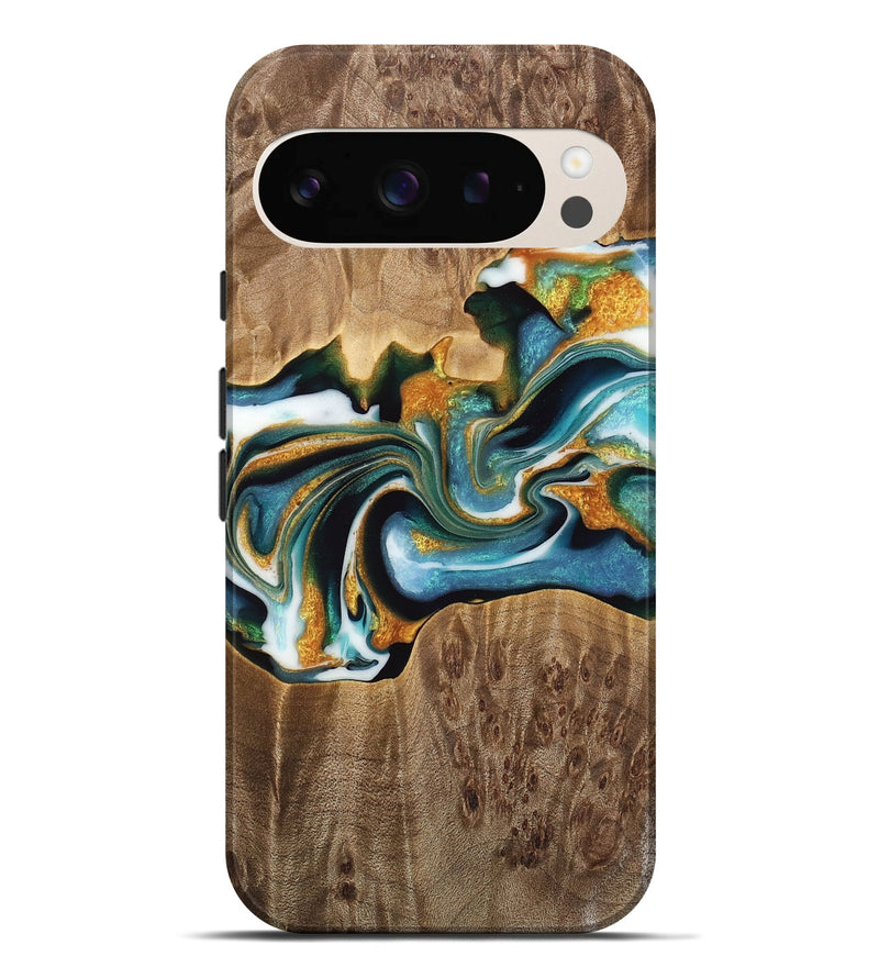 Pixel 9 Pro XL Wood Live Edge Phone Case - Kenya (Teal & Gold, 733050)