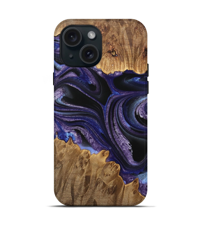 iPhone 15 Wood Live Edge Phone Case - Sameh (Purple, 733052)