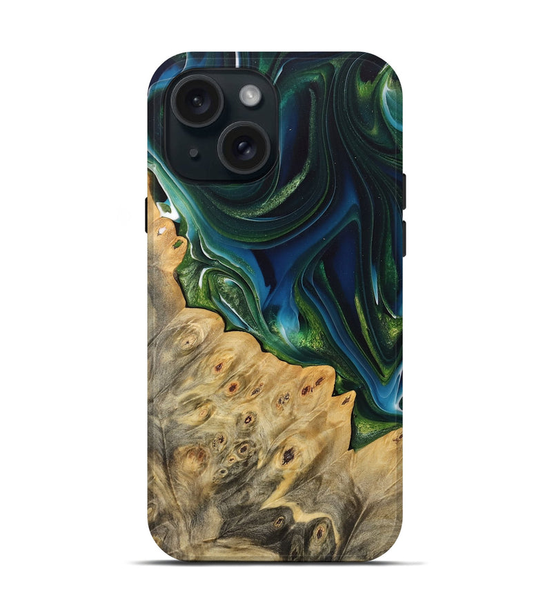 iPhone 15 Wood Live Edge Phone Case - Engi (Green, 733054)