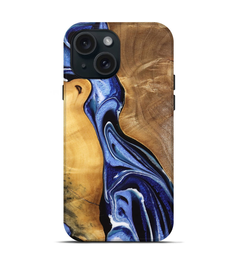 iPhone 15 Wood Live Edge Phone Case - Luuk (Blue, 733058)