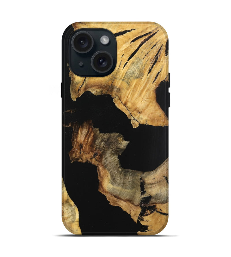 iPhone 15 Wood Live Edge Phone Case - Karine (Pure Black, 733062)