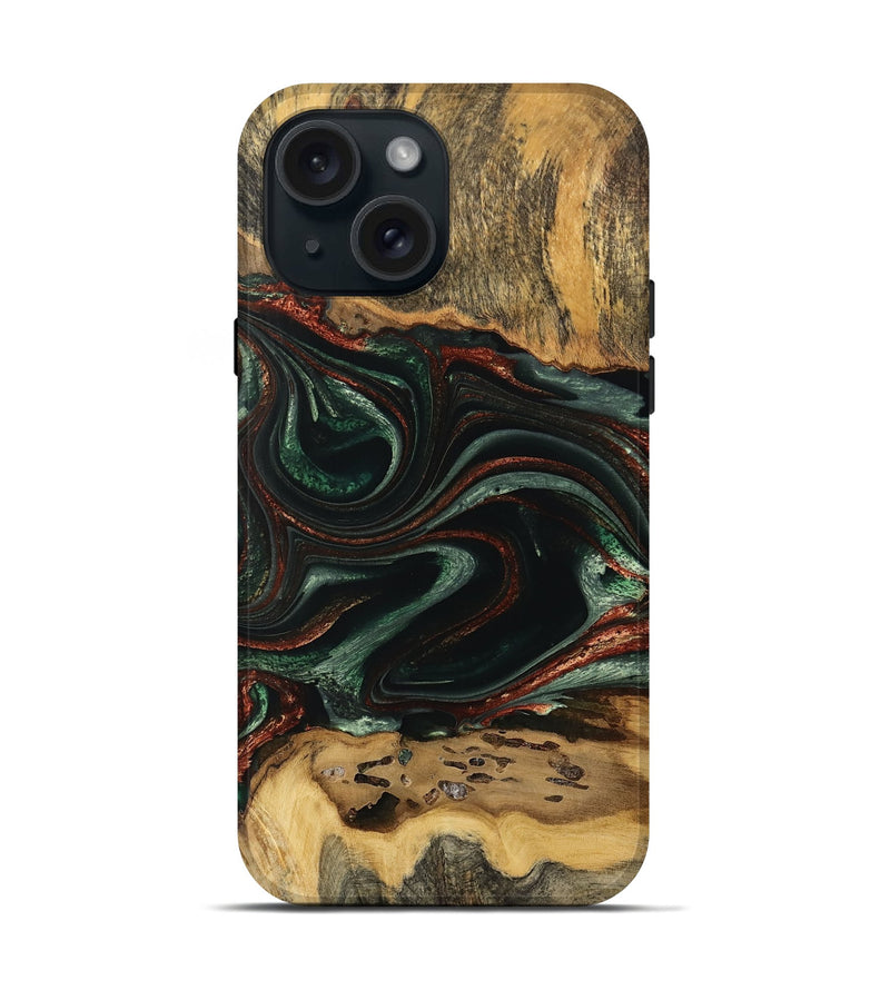 iPhone 15 Wood Live Edge Phone Case - Laylah (Green, 733066)