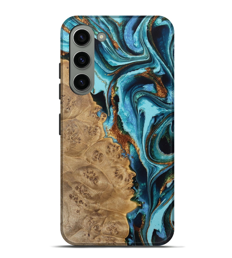 Galaxy S23 Plus Wood Live Edge Phone Case - Sanja (Teal & Gold, 733067)