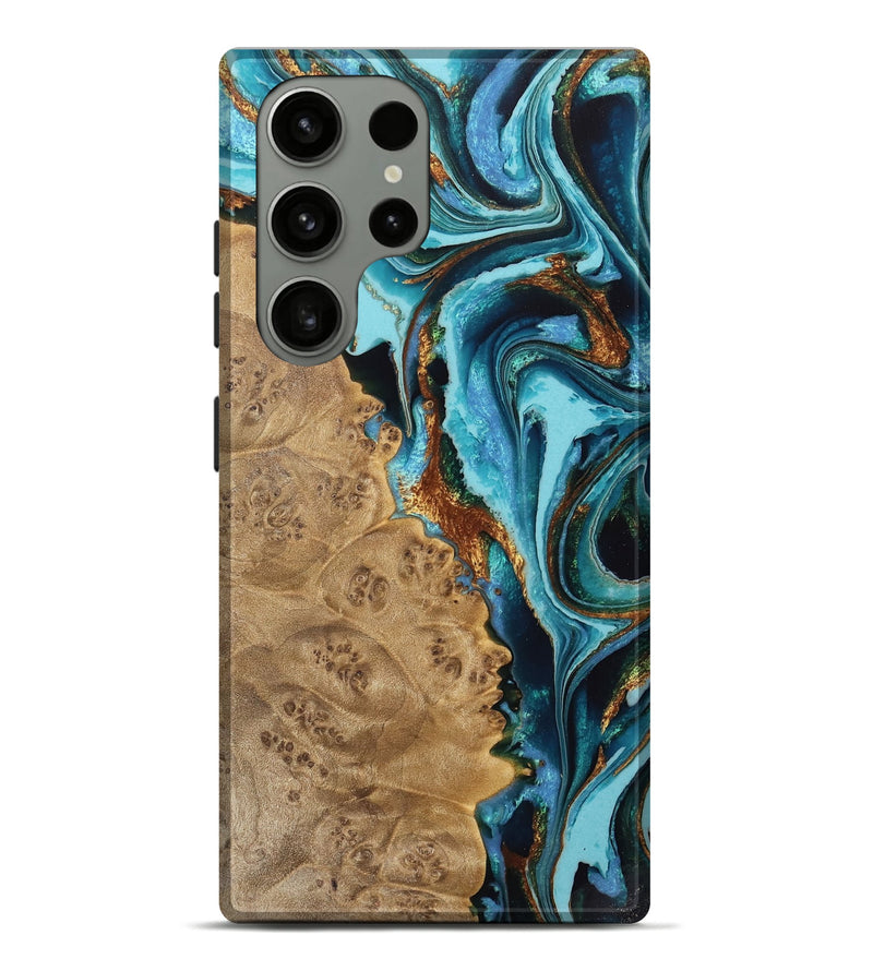 Galaxy S23 Ultra Wood Live Edge Phone Case - Sanja (Teal & Gold, 733067)