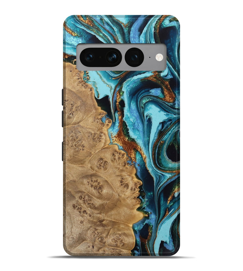 Pixel 7 Pro Wood Live Edge Phone Case - Sanja (Teal & Gold, 733067)