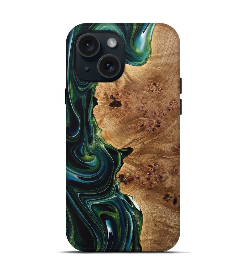 iPhone 15 Wood Live Edge Phone Case - Stephen (Green, 733068)