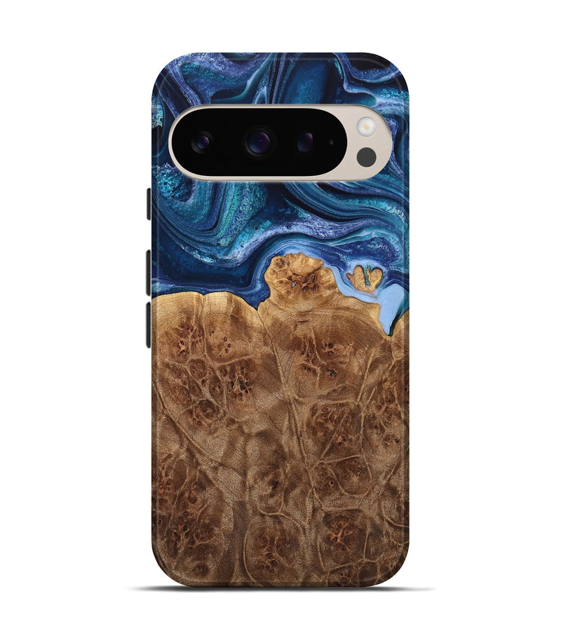 Pixel 9 Wood Live Edge Phone Case - Licha (Blue, 733069)