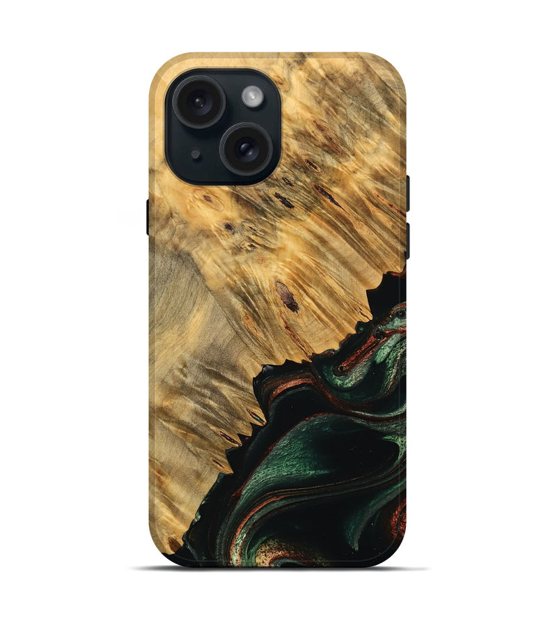 iPhone 15 Wood Live Edge Phone Case - Student (Green, 733070)