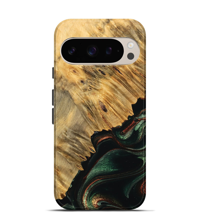 Pixel 9 Wood Live Edge Phone Case - Student (Green, 733070)