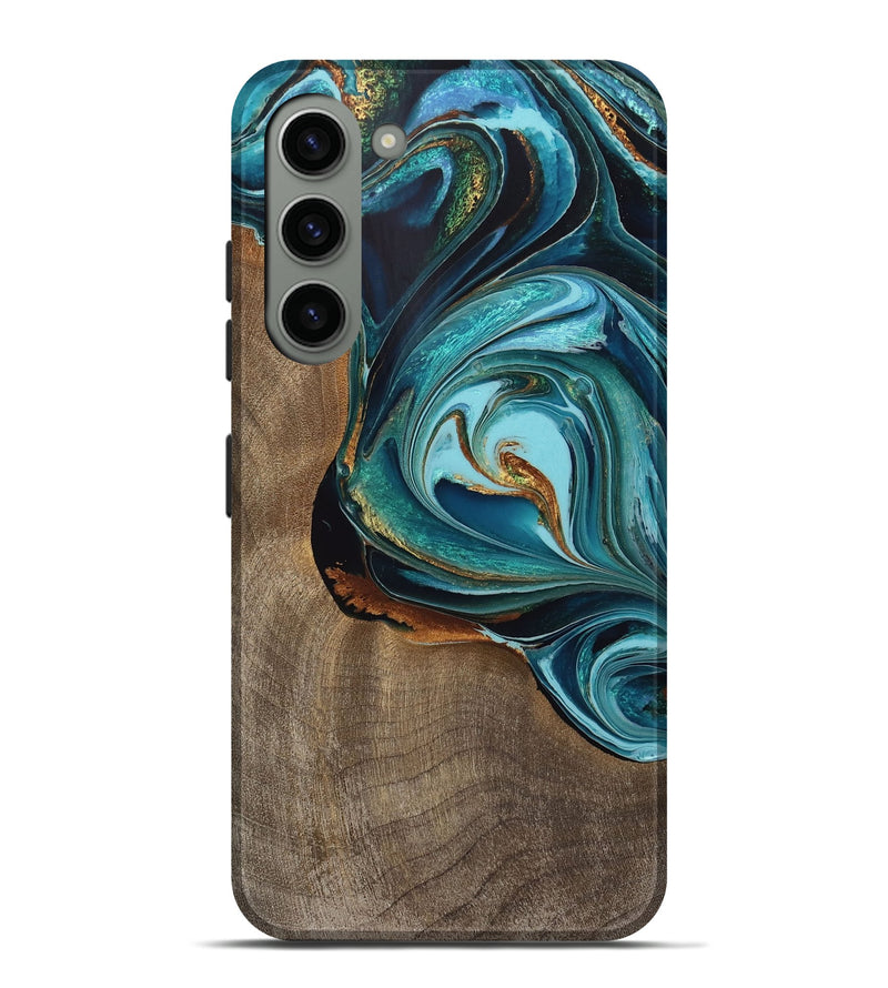 Galaxy S23 Plus Wood Live Edge Phone Case - Rani (Teal & Gold, 733075)