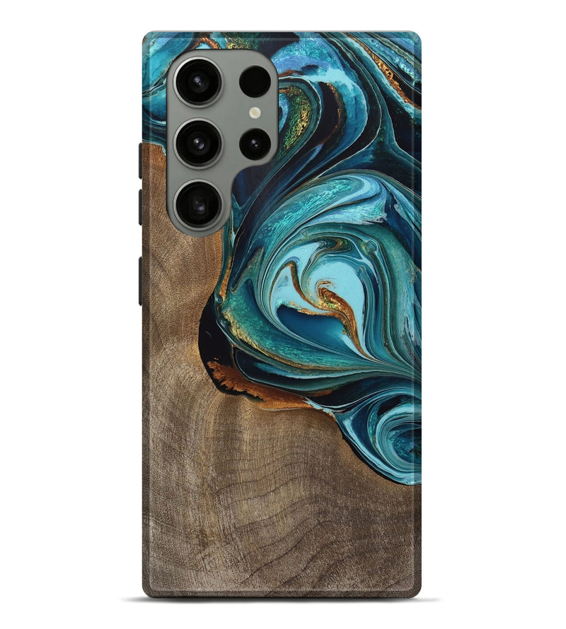 Galaxy S23 Ultra Wood Live Edge Phone Case - Rani (Teal & Gold, 733075)