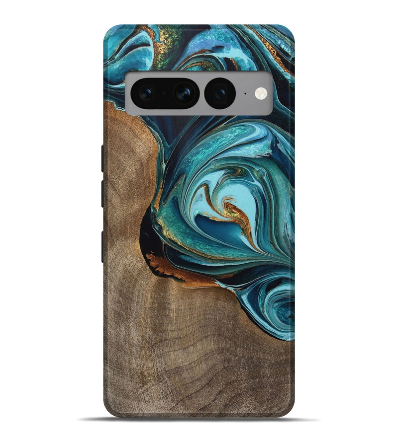 Pixel 7 Pro Wood Live Edge Phone Case - Rani (Teal & Gold, 733075)