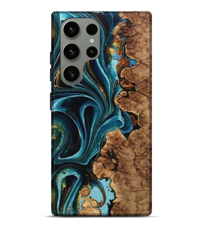 Galaxy S23 Ultra Wood Live Edge Phone Case - Dove (Teal & Gold, 733078)