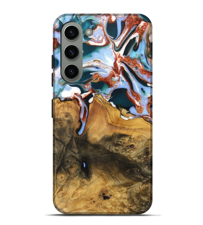 Galaxy S23 Plus Wood Live Edge Phone Case - Amrik (Teal & Gold, 733083)