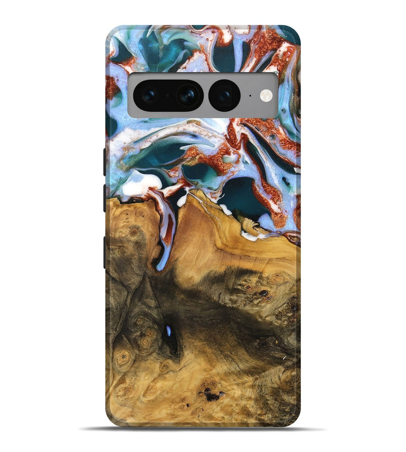 Pixel 7 Pro Wood Live Edge Phone Case - Amrik (Teal & Gold, 733083)