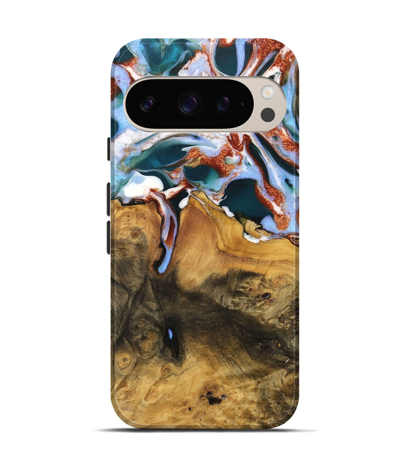 Pixel 9 Wood Live Edge Phone Case - Amrik (Teal & Gold, 733083)