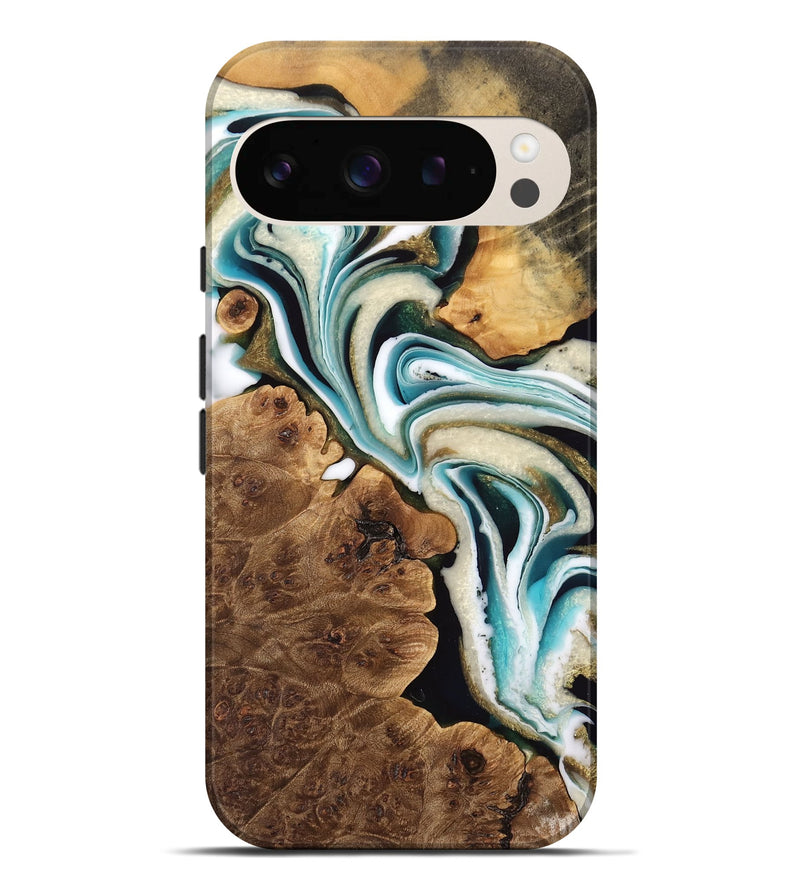 Pixel 9 Pro XL Wood Live Edge Phone Case - Dink (Teal & Gold, 733086)