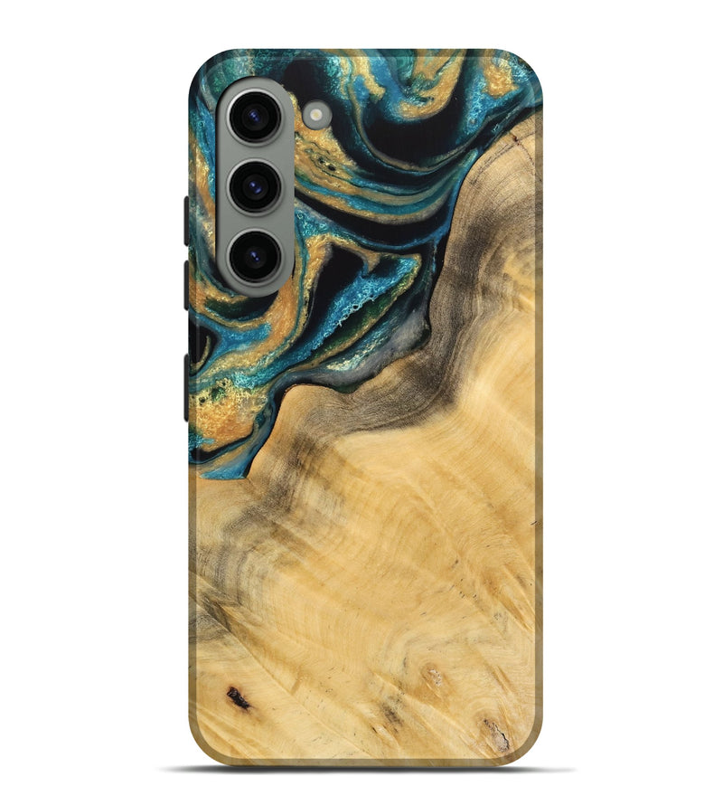 Galaxy S23 Plus Wood Live Edge Phone Case - Miranda (Teal & Gold, 733087)