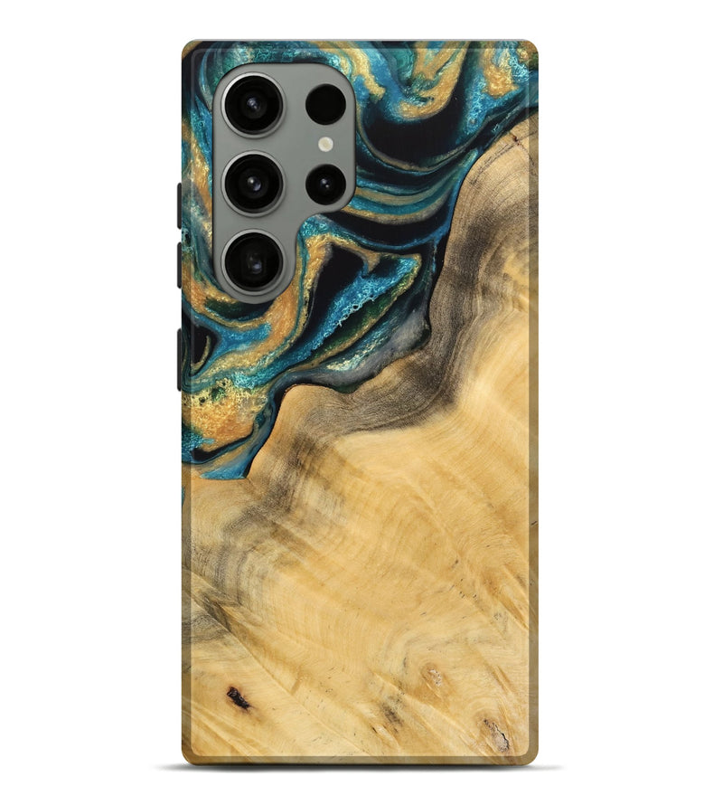 Galaxy S23 Ultra Wood Live Edge Phone Case - Miranda (Teal & Gold, 733087)