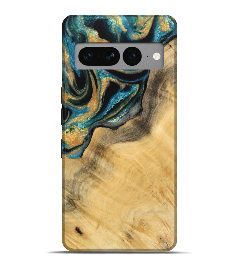 Pixel 7 Pro Wood Live Edge Phone Case - Miranda (Teal & Gold, 733087)