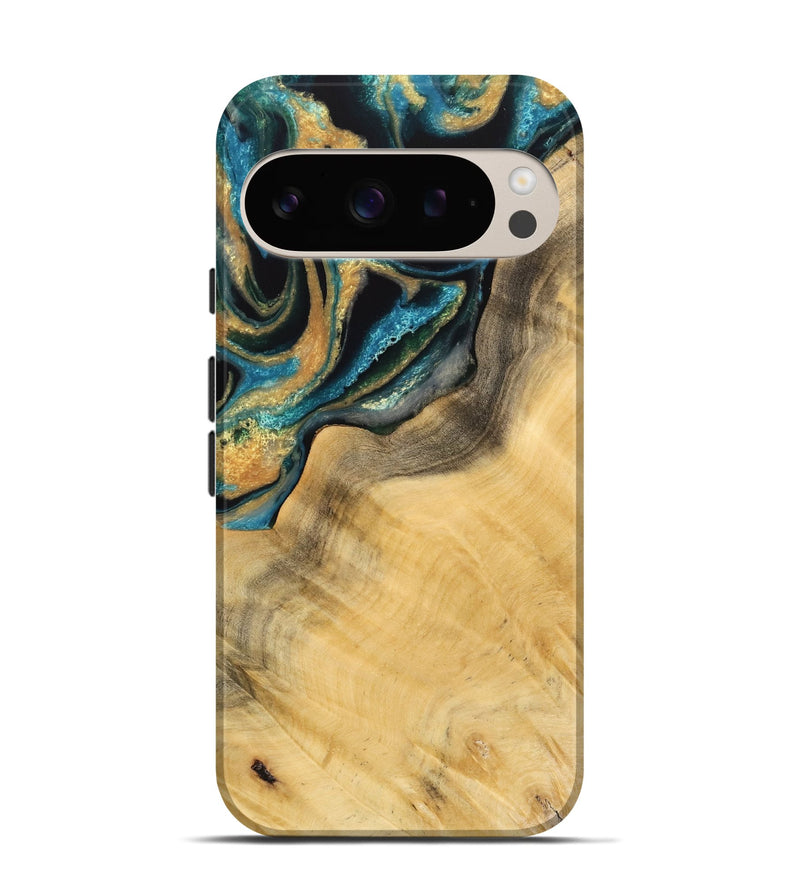 Pixel 9 Wood Live Edge Phone Case - Miranda (Teal & Gold, 733087)