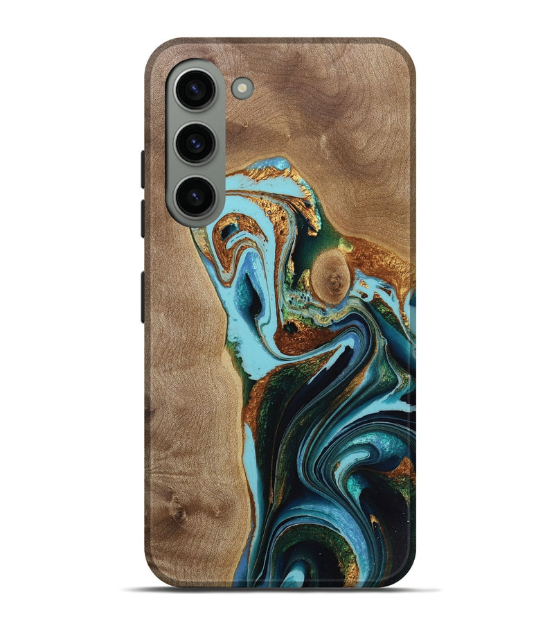 Galaxy S23 Plus Wood Live Edge Phone Case - Livvy (Teal & Gold, 733089)