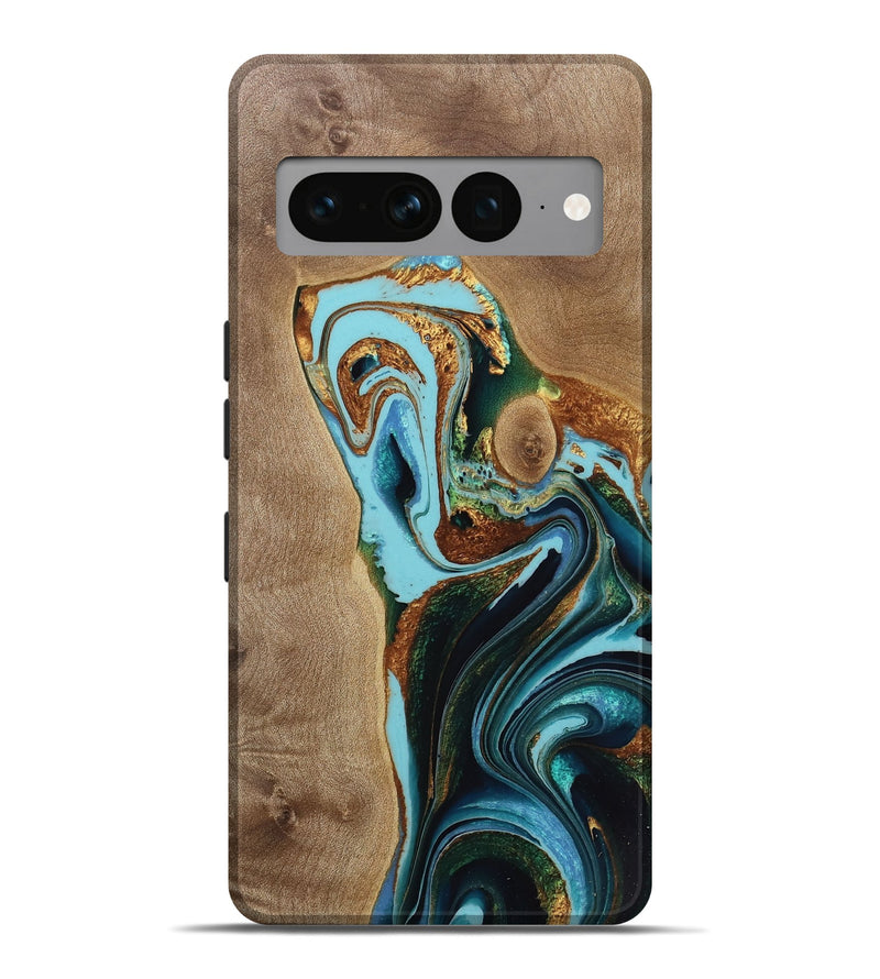 Pixel 7 Pro Wood Live Edge Phone Case - Livvy (Teal & Gold, 733089)