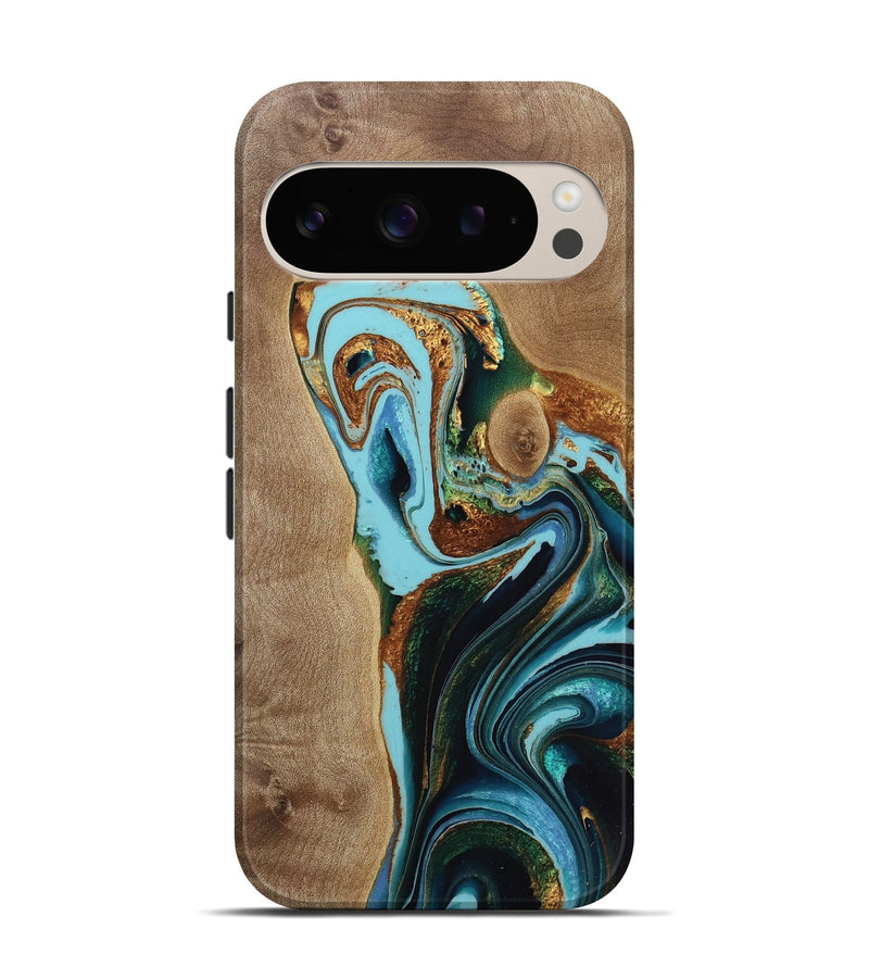 Pixel 9 Wood Live Edge Phone Case - Livvy (Teal & Gold, 733089)