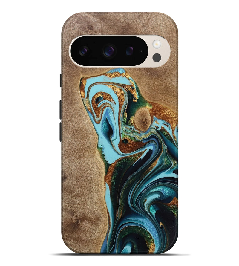 Pixel 9 Pro XL Wood Live Edge Phone Case - Livvy (Teal & Gold, 733089)