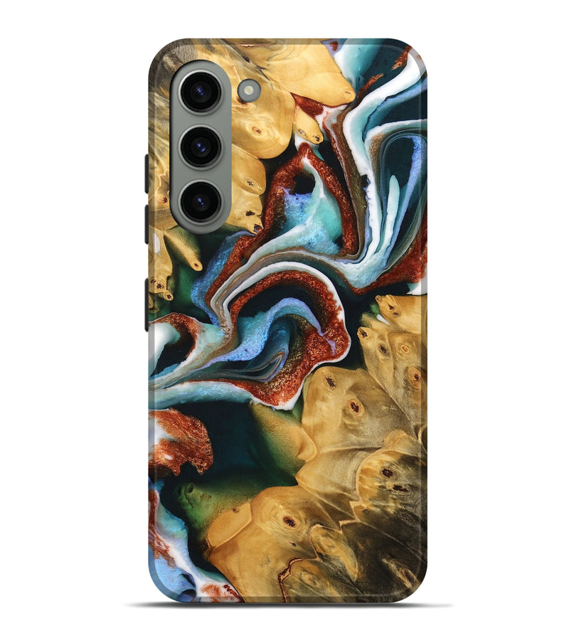 Galaxy S23 Plus Wood Live Edge Phone Case - Frida (Teal & Gold, 733091)