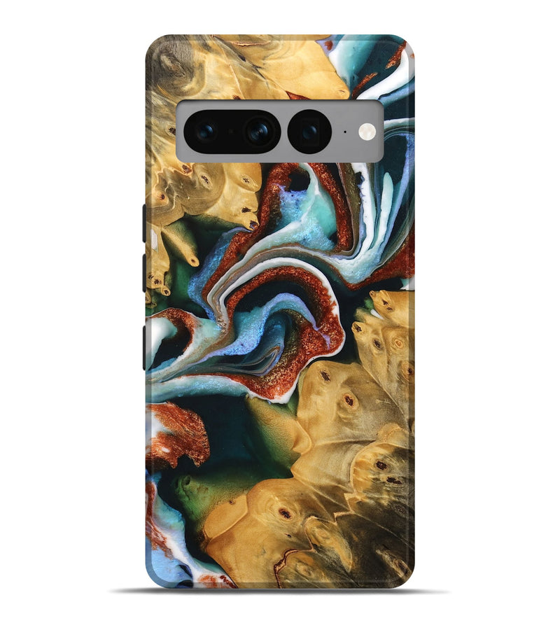 Pixel 7 Pro Wood Live Edge Phone Case - Frida (Teal & Gold, 733091)