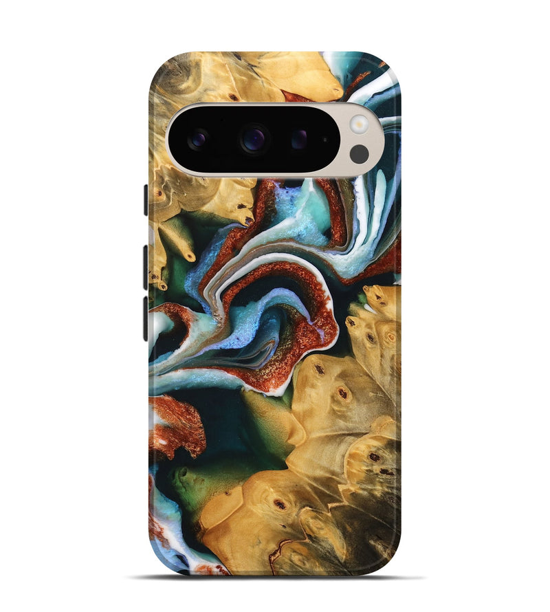 Pixel 9 Wood Live Edge Phone Case - Frida (Teal & Gold, 733091)