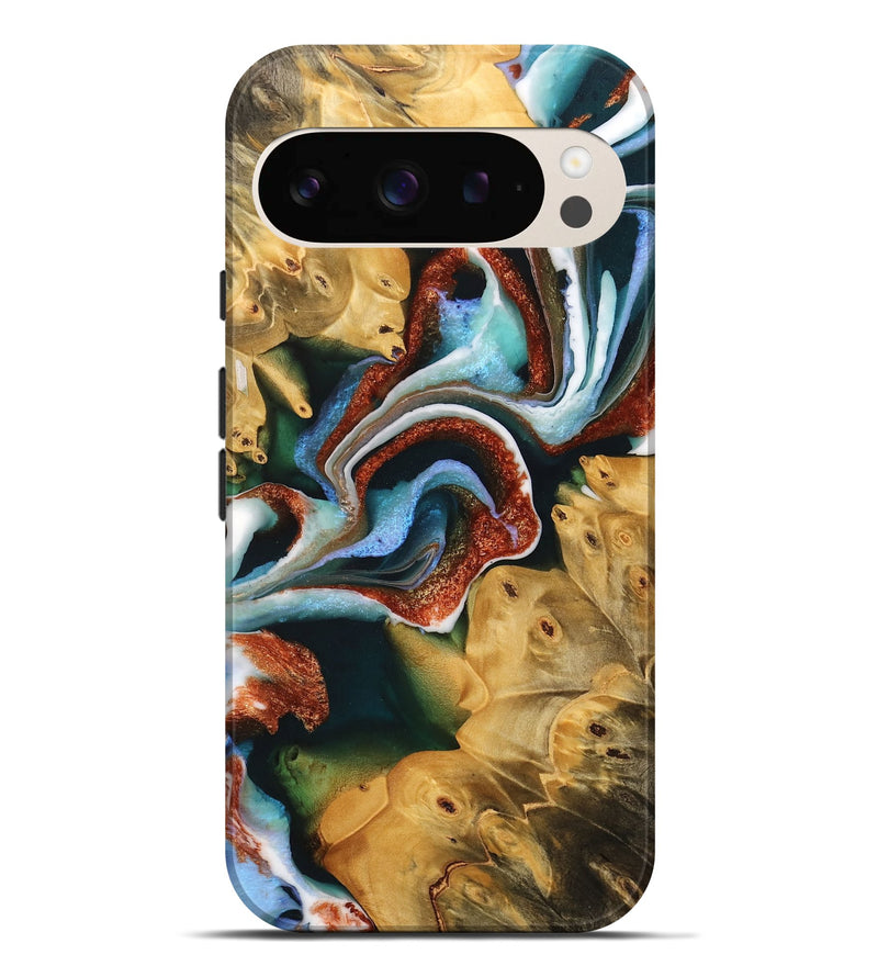 Pixel 9 Pro XL Wood Live Edge Phone Case - Frida (Teal & Gold, 733091)