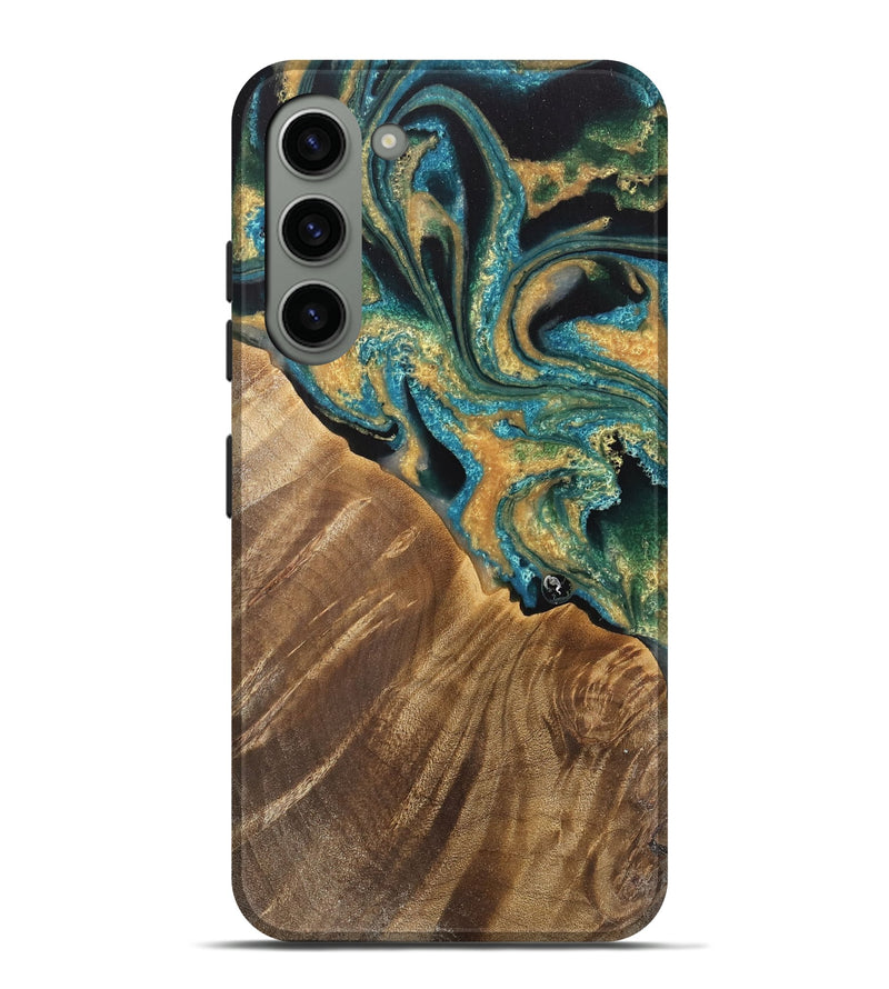 Galaxy S23 Plus Wood Live Edge Phone Case - Tandie (Teal & Gold, 733092)