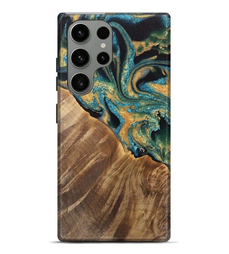 Galaxy S23 Ultra Wood Live Edge Phone Case - Tandie (Teal & Gold, 733092)