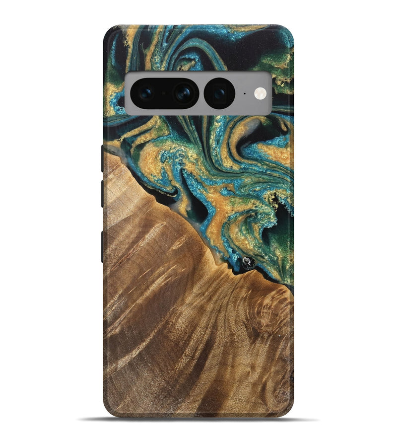 Pixel 7 Pro Wood Live Edge Phone Case - Tandie (Teal & Gold, 733092)