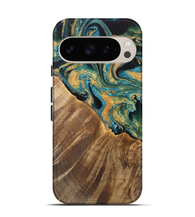 Pixel 9 Wood Live Edge Phone Case - Tandie (Teal & Gold, 733092)