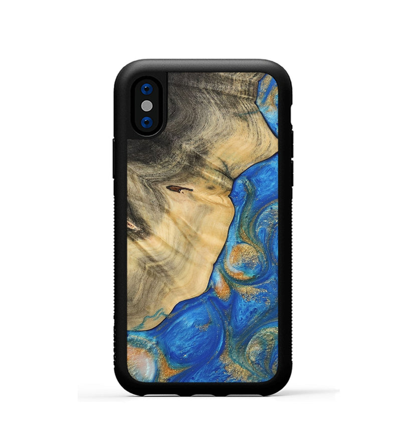 iPhone Xs Wood Phone Case - Finance (Teal & Gold, 733095)