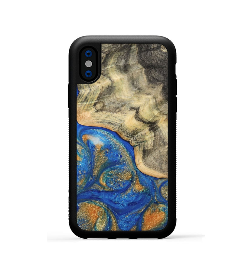 iPhone Xs Wood Phone Case - Azaria (Teal & Gold, 733100)