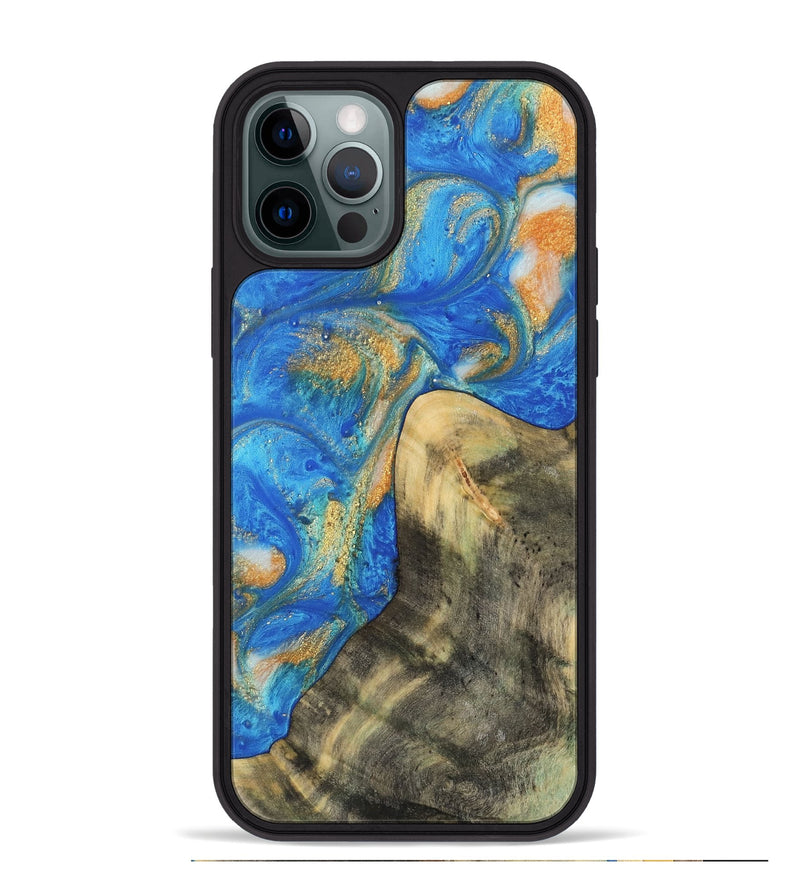 iPhone 12 Pro Max Wood Phone Case - Winonah (Teal & Gold, 733103)