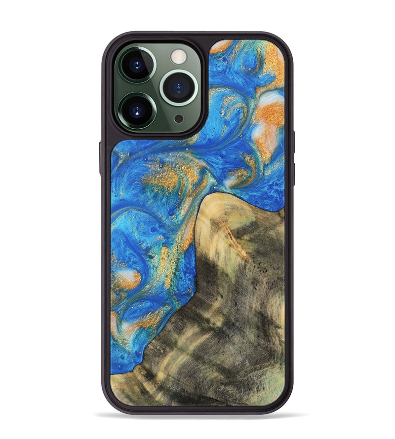 iPhone 13 Pro Max Wood Phone Case - Winonah (Teal & Gold, 733103)