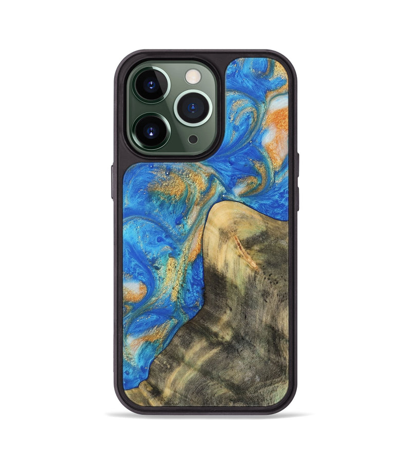 iPhone 13 Pro Wood Phone Case - Winonah (Teal & Gold, 733103)