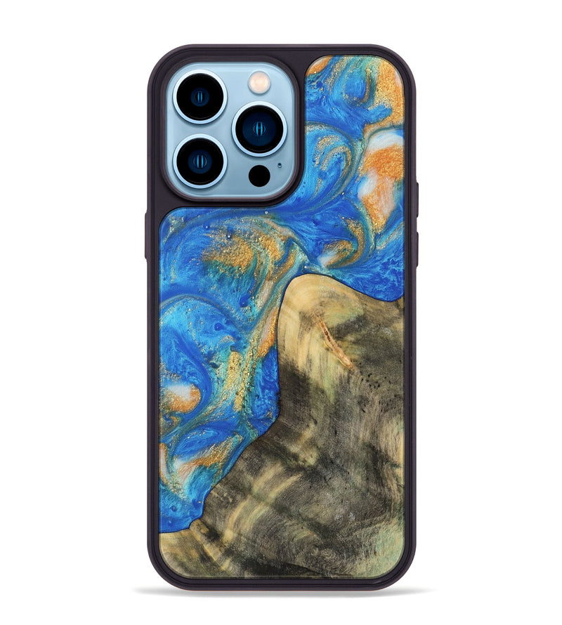 iPhone 14 Pro Max Wood Phone Case - Winonah (Teal & Gold, 733103)