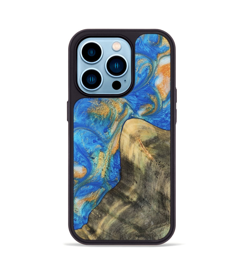 iPhone 14 Pro Wood Phone Case - Winonah (Teal & Gold, 733103)