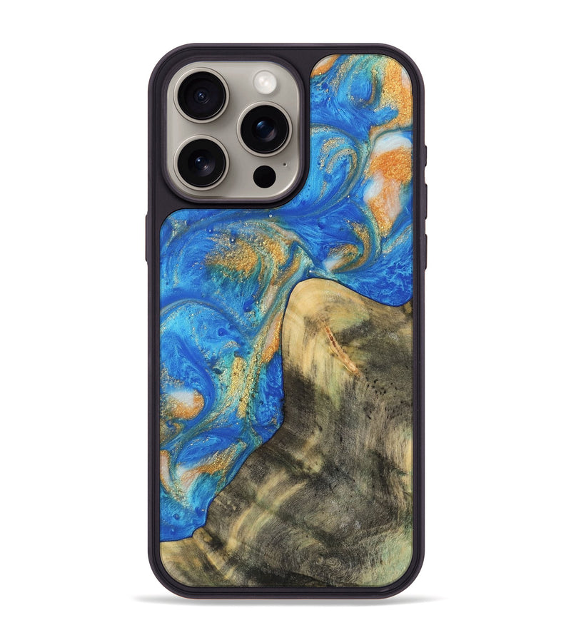 iPhone 15 Pro Max Wood Phone Case - Winonah (Teal & Gold, 733103)