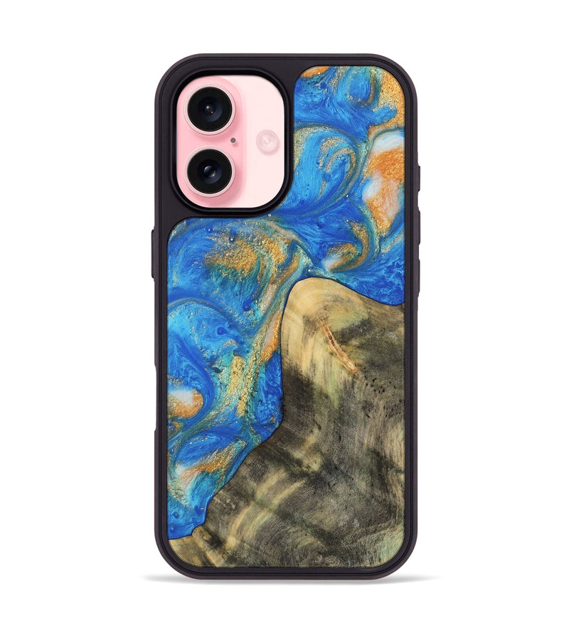 iPhone 16 Wood Phone Case - Winonah (Teal & Gold, 733103)