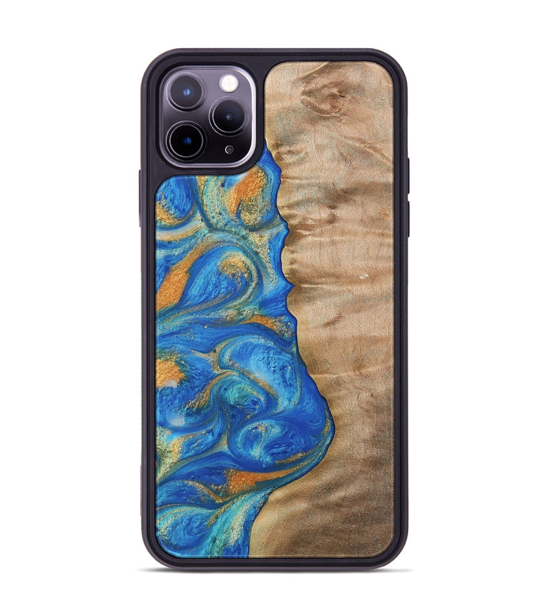 iPhone 11 Pro Max Wood Phone Case - Margret (Teal & Gold, 733110)