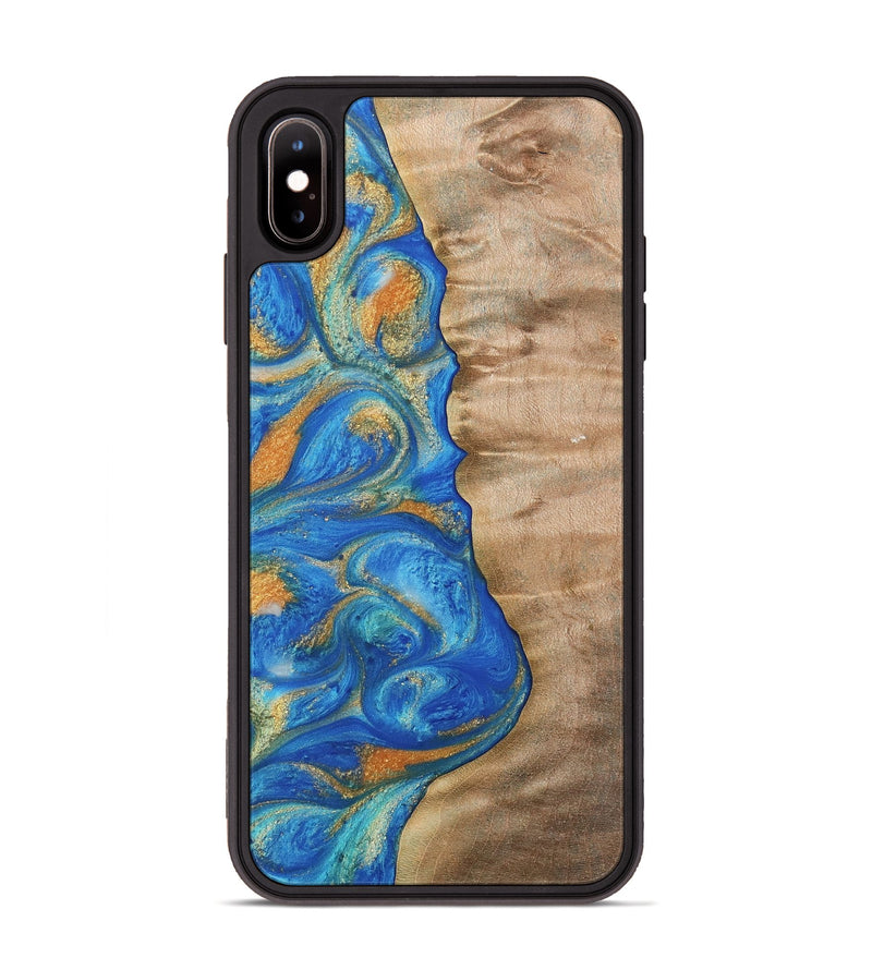 iPhone Xs Max Wood Phone Case - Margret (Teal & Gold, 733110)