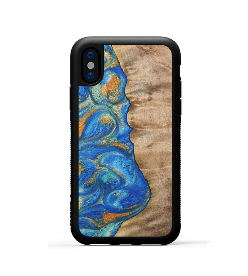 iPhone Xs Wood Phone Case - Margret (Teal & Gold, 733110)